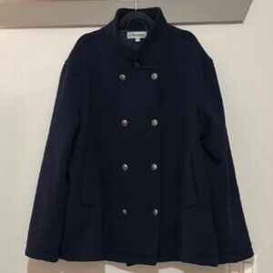J. Peterman Navy 100% Lambs Wool Coat SZ XXL EUC